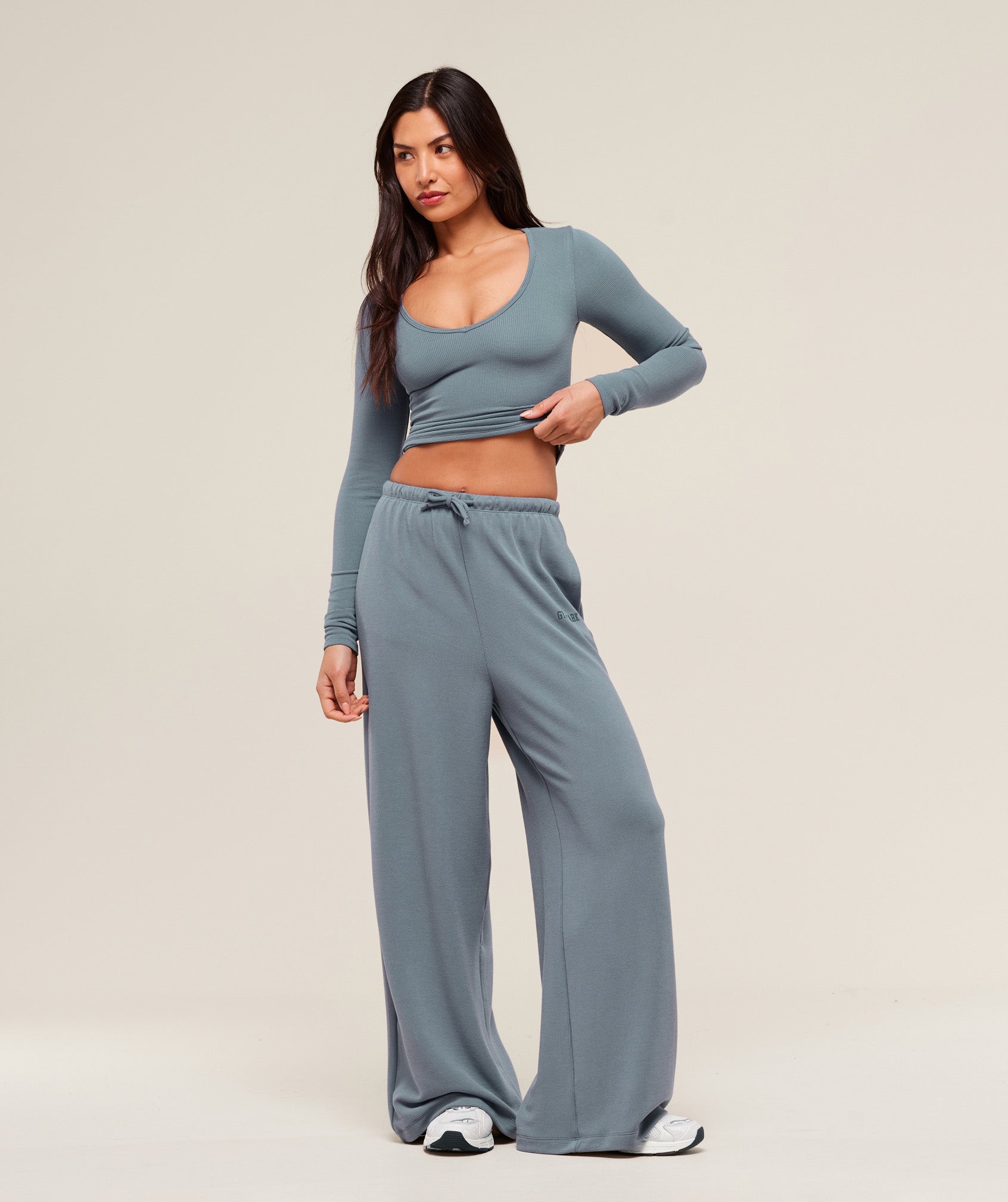Waffle Long Sleeve Top - Iron Blue