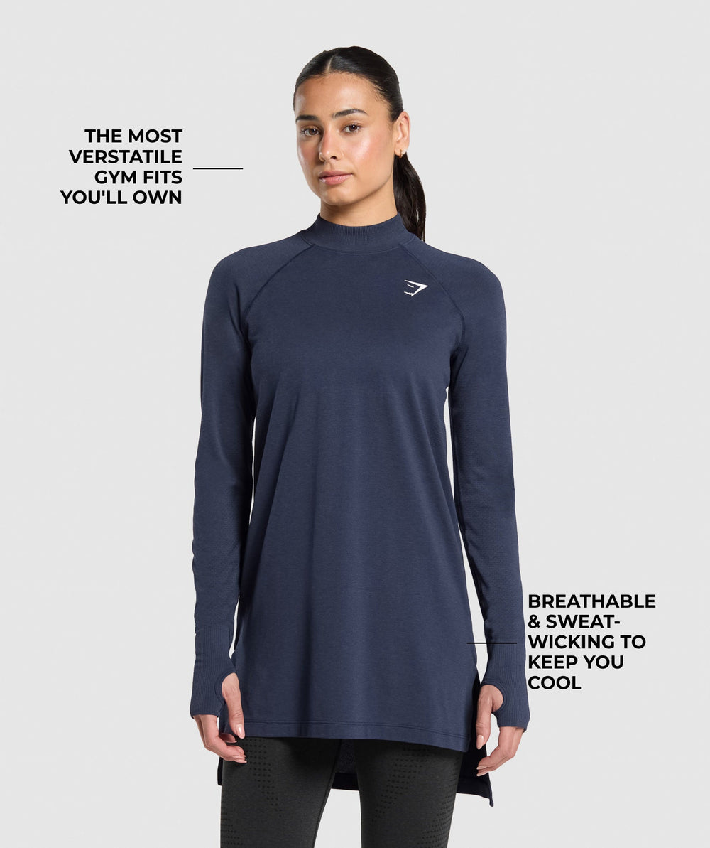 Vital Long Line Top - Heavy Blue Marl