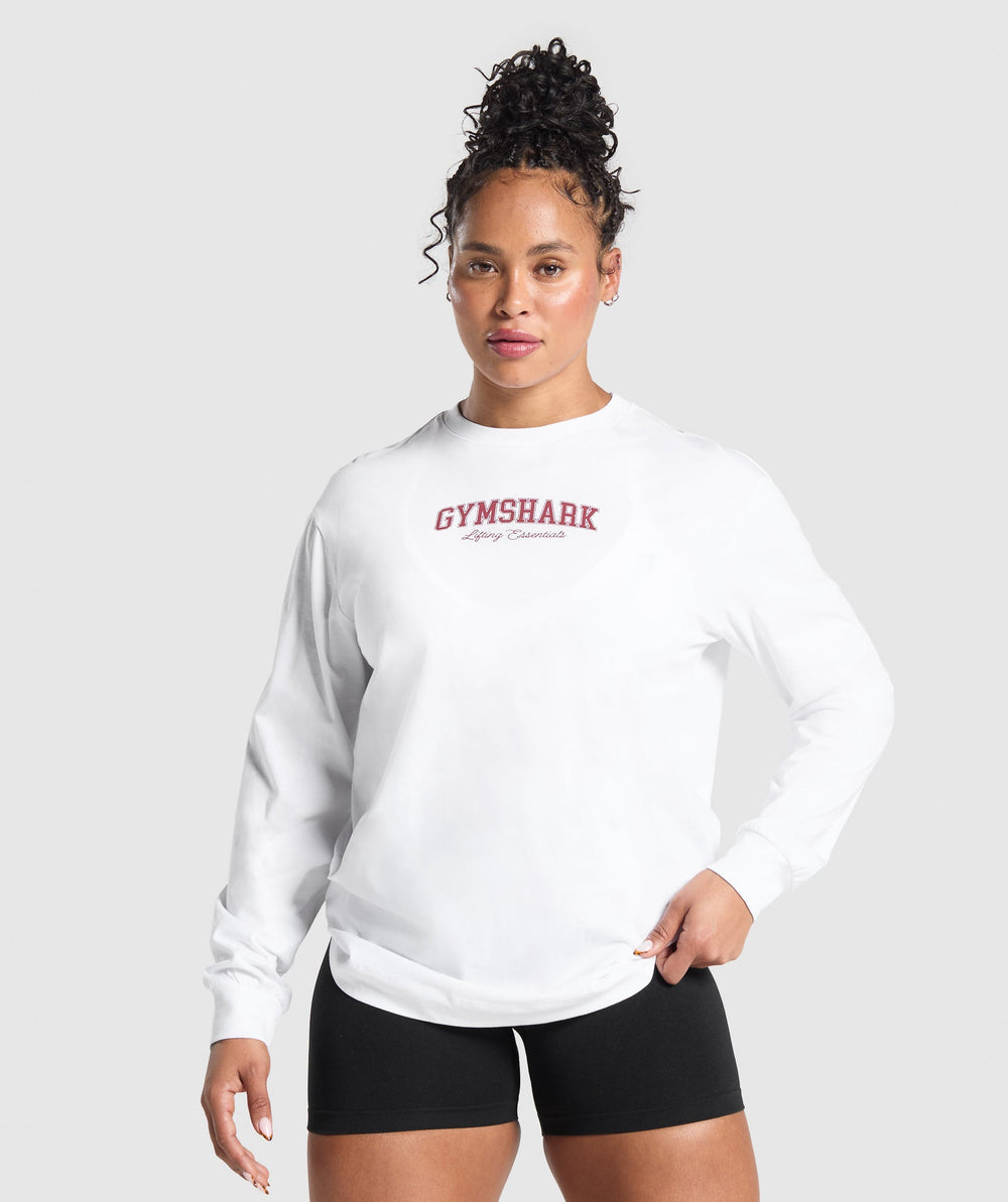 Lifting Essentials Graphic Long Sleeve Top - White