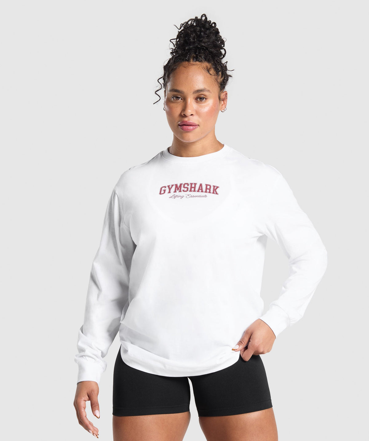 Lifting Essentials Graphic Long Sleeve Top - White