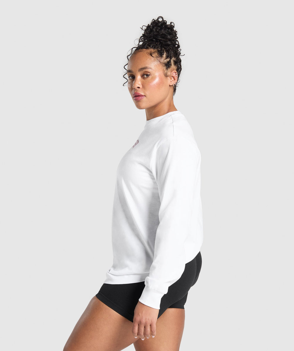 Lifting Essentials Graphic Long Sleeve Top - White
