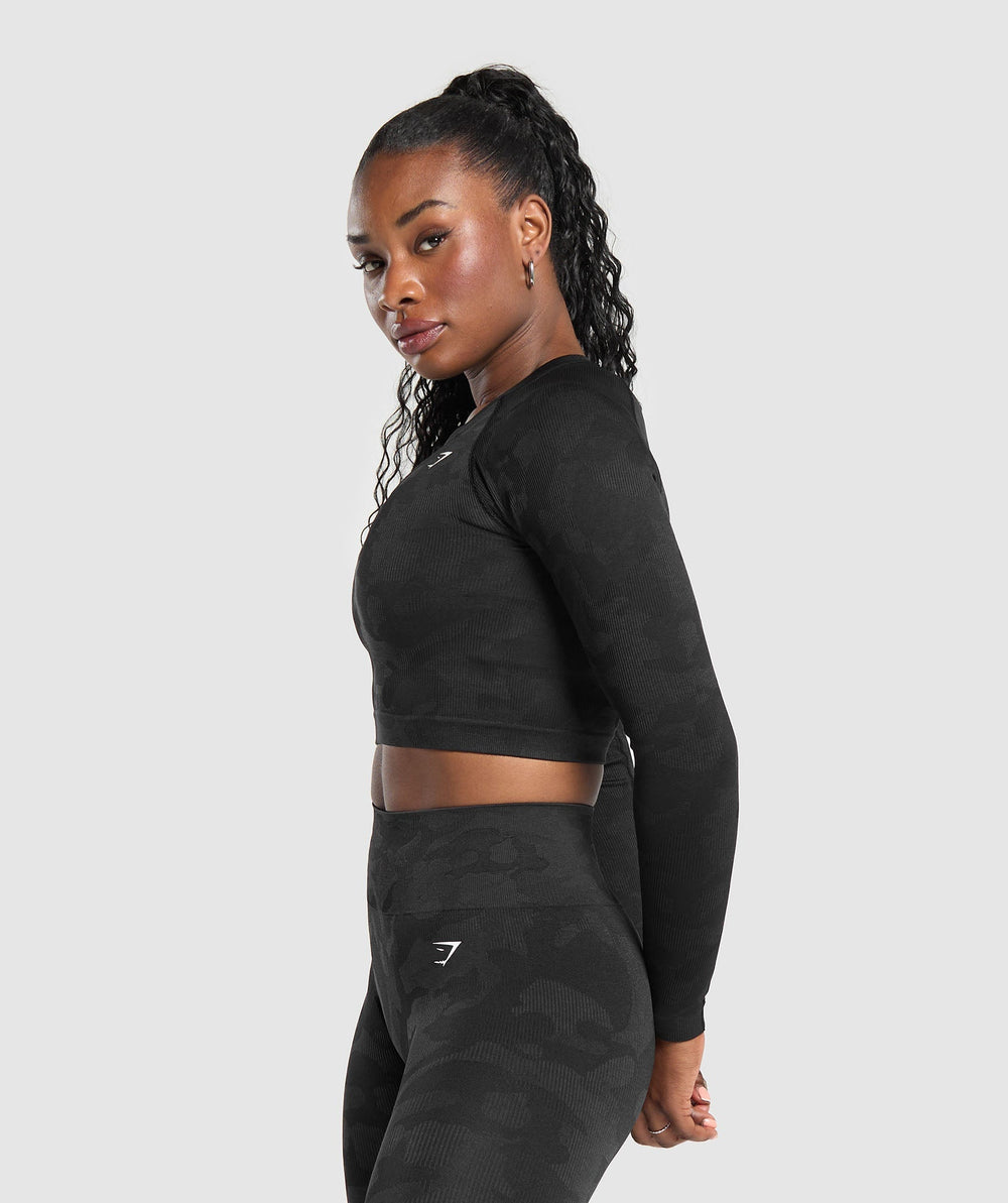 Adapt Camo Long Sleeve Crop Top - Black/Asphalt Grey