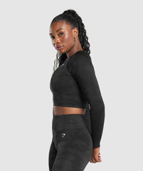 Adapt Camo Long Sleeve Crop Top - Black/Asphalt Grey