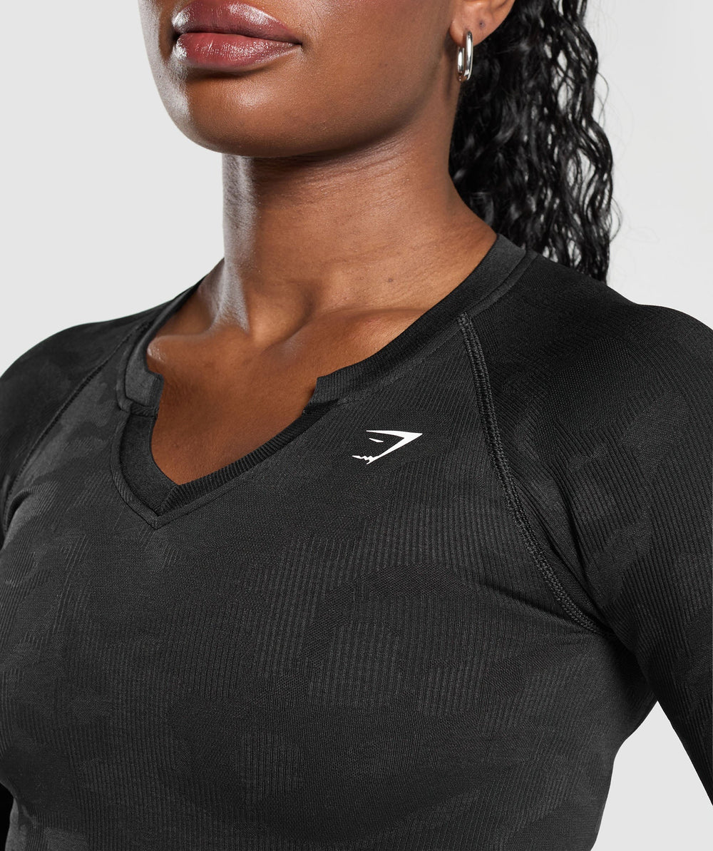 Adapt Camo Long Sleeve Crop Top - Black/Asphalt Grey