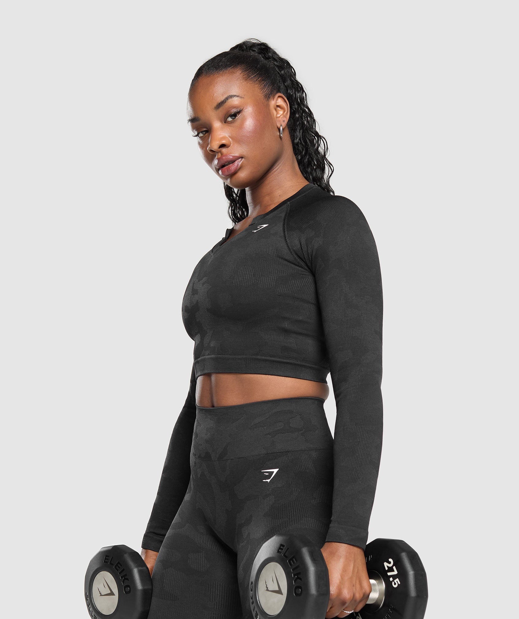 Adapt Camo Long Sleeve Crop Top - Black/Asphalt Grey