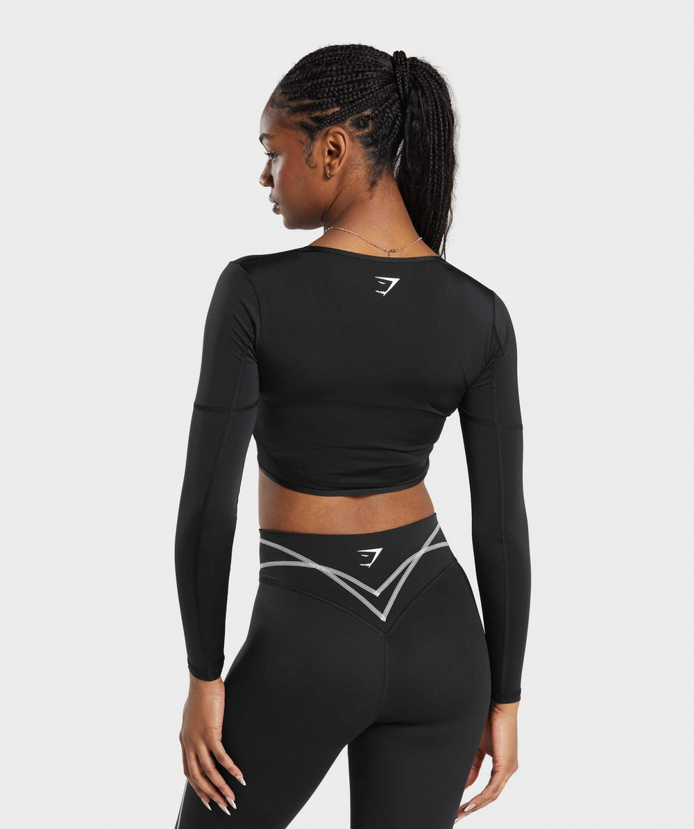 Stitch Feature Long Sleeve Crop Top - Black/Stock Black Marl