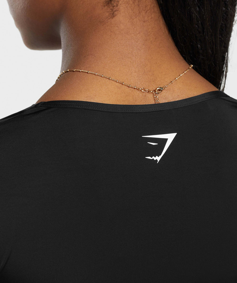 Stitch Feature Long Sleeve Crop Top - Black/Stock Black Marl