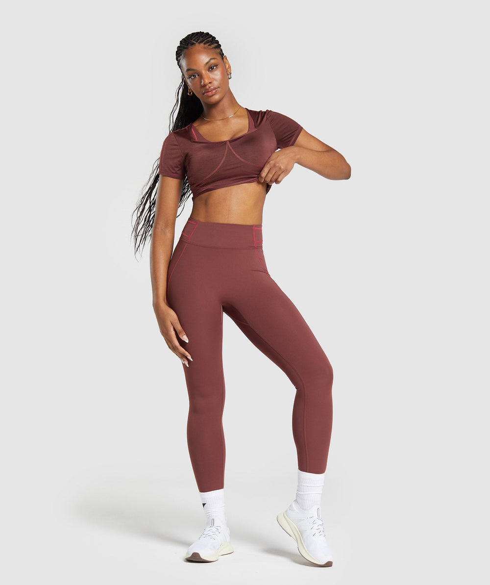 Stitch Feature Crop Top - Burgundy Brown