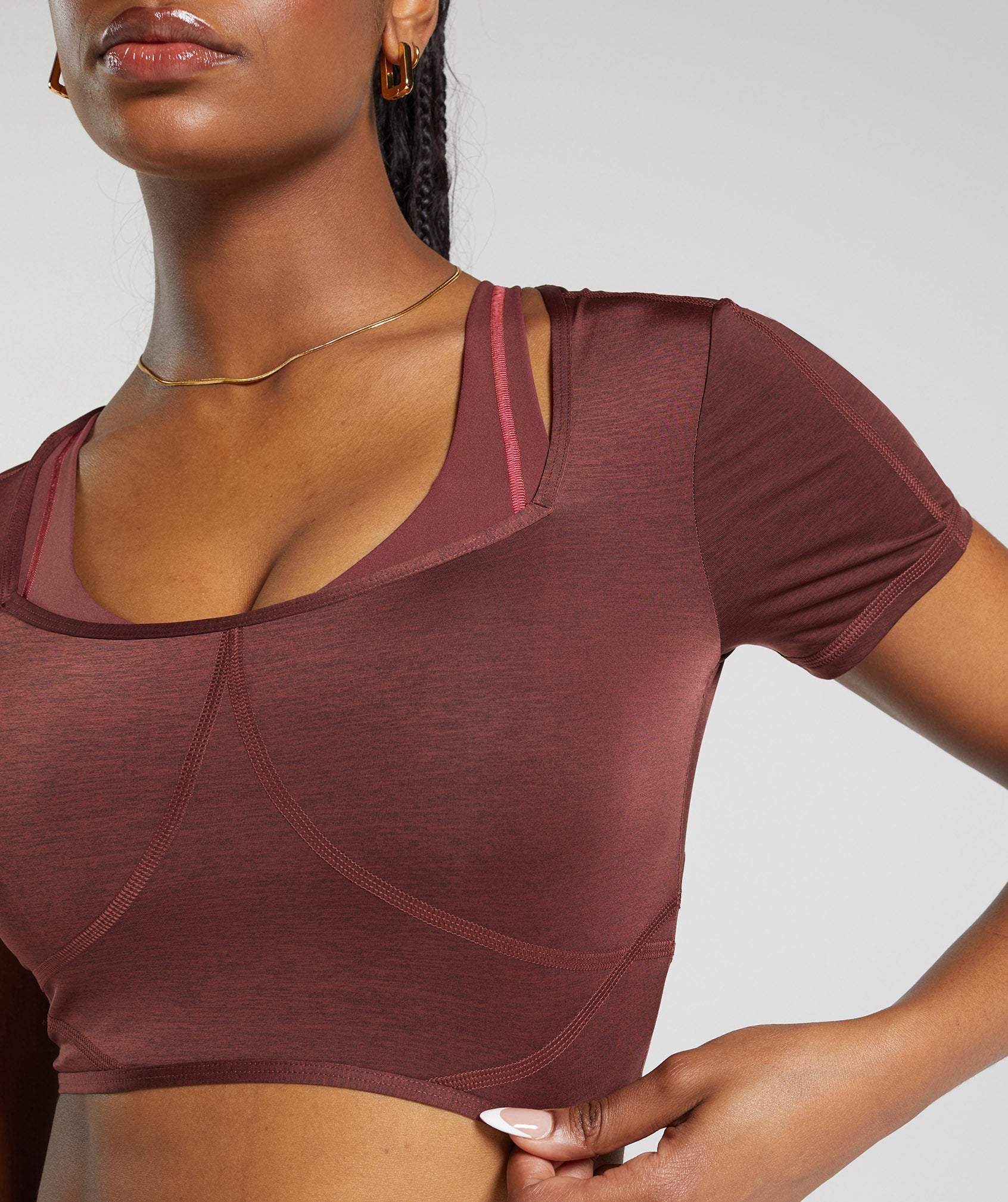 Stitch Feature Crop Top - Burgundy Brown