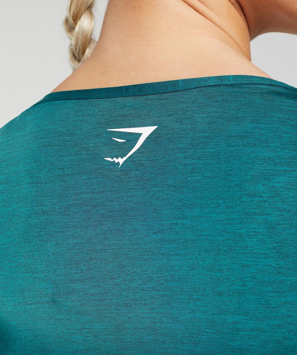 Stitch Feature Long Sleeve Crop Top - Ocean Teal