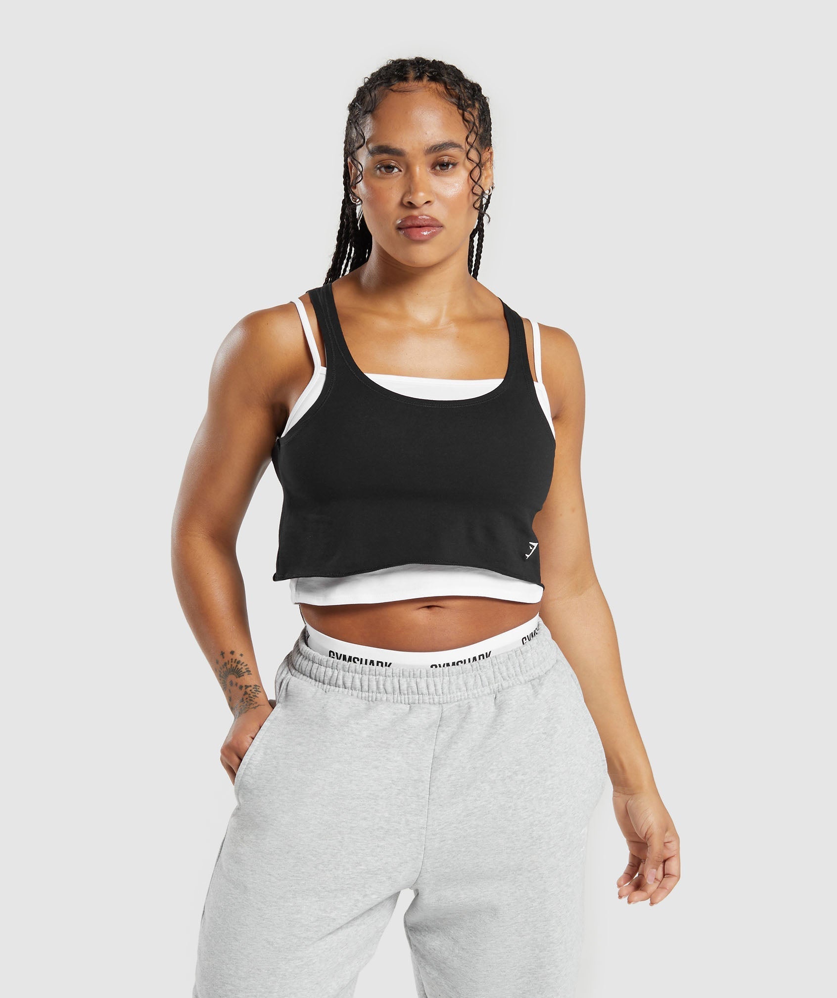 Lifting 2 In 1 Crop Tank - White/Black