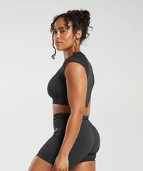 Adapt Fleck Seamless Crop Top - Black/Smokey Grey