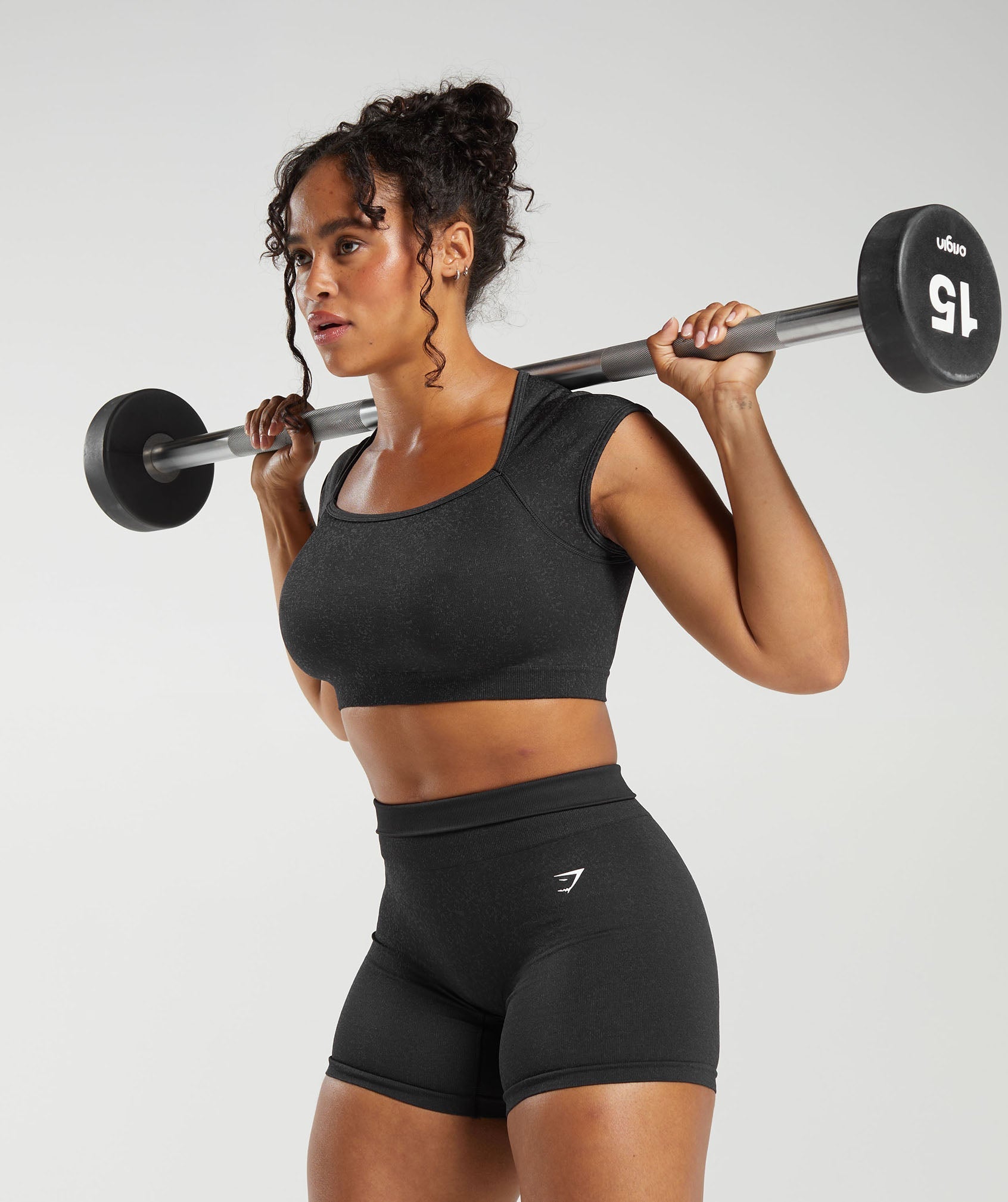 Adapt Fleck Seamless Crop Top - Black/Smokey Grey