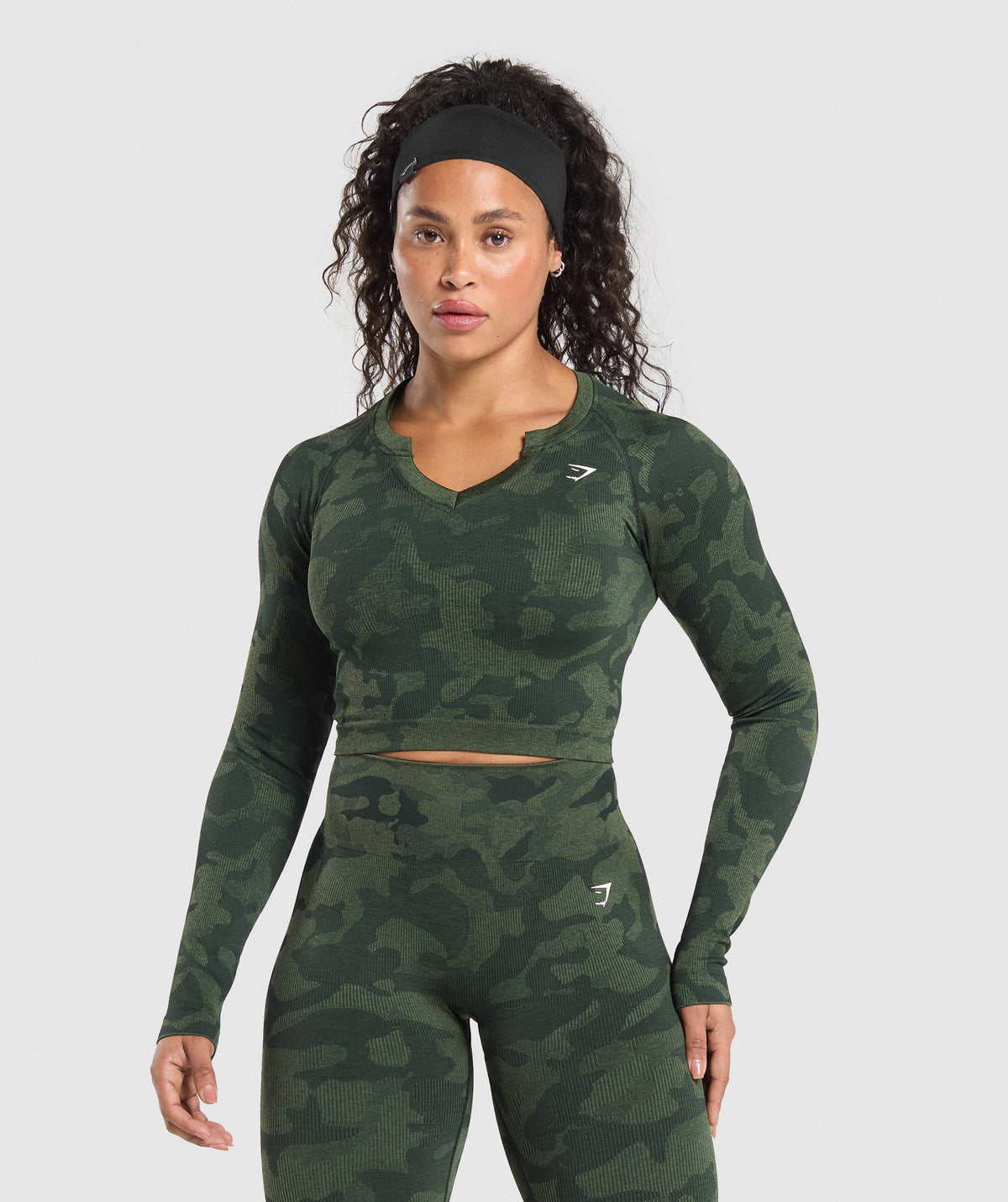 Adapt Camo Long Sleeve Crop Top - Green