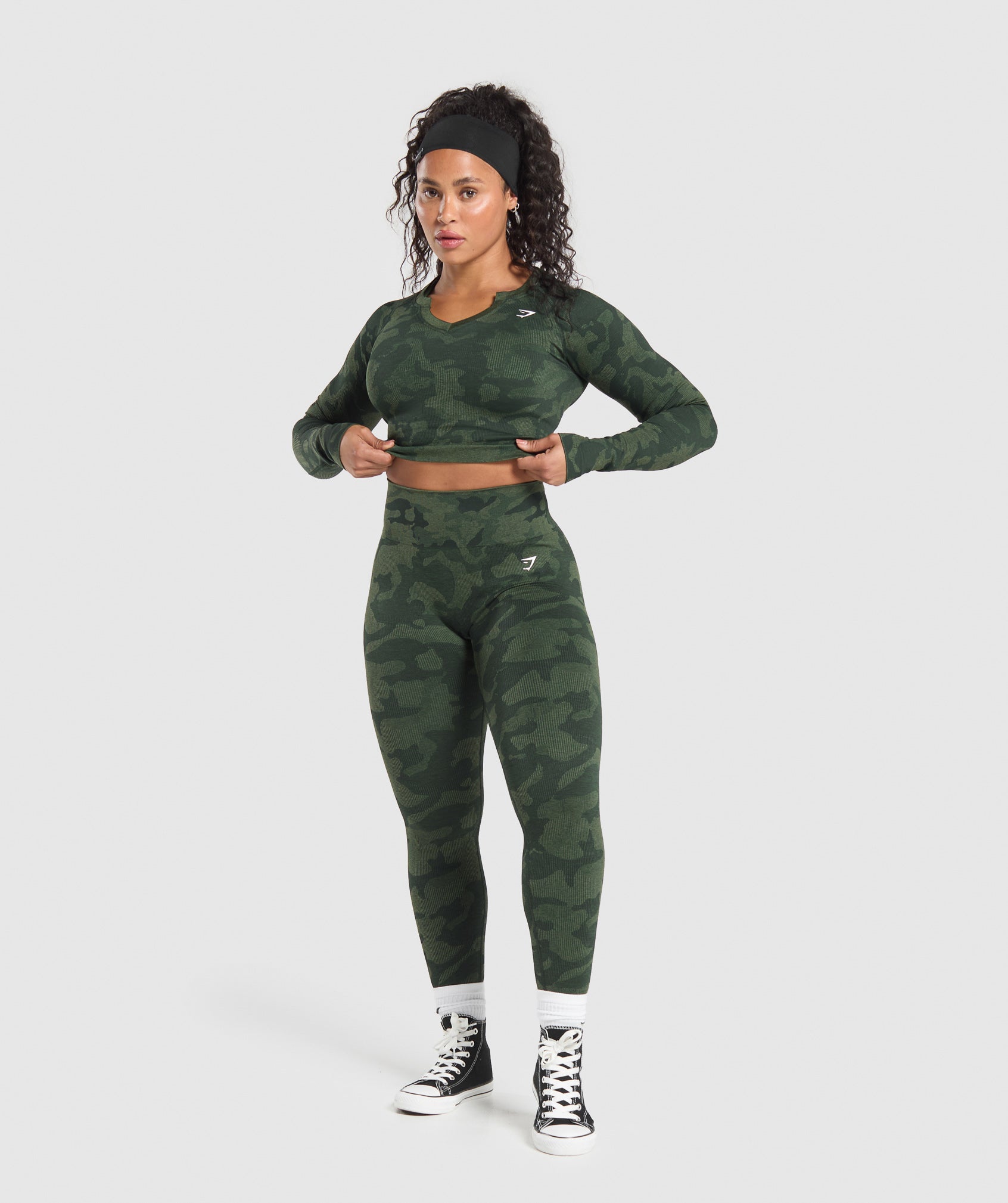Adapt Camo Long Sleeve Crop Top - Green