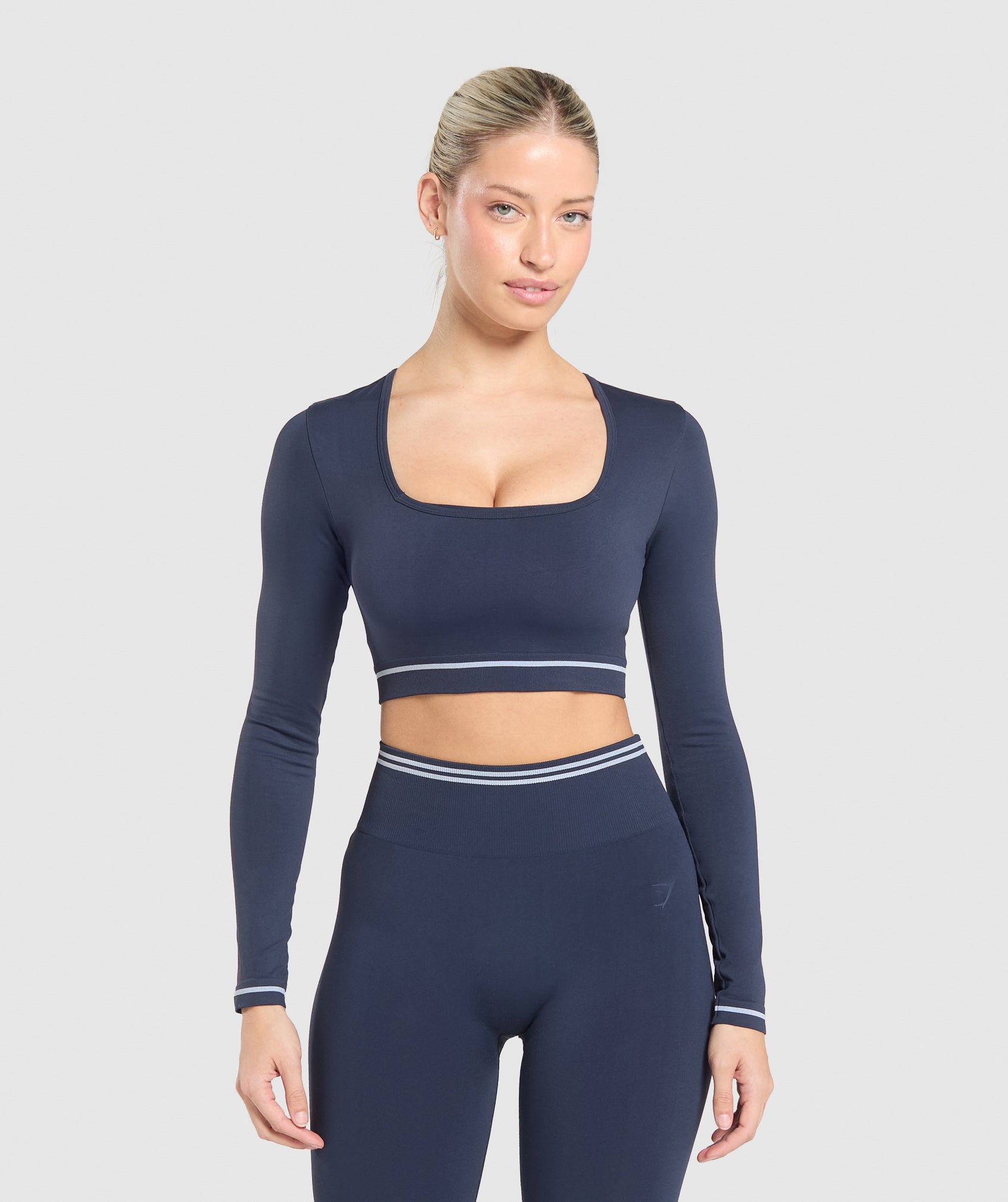 Contrast Seamless Crop Top - Heavy Blue