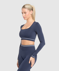 Contrast Seamless Crop Top - Heavy Blue