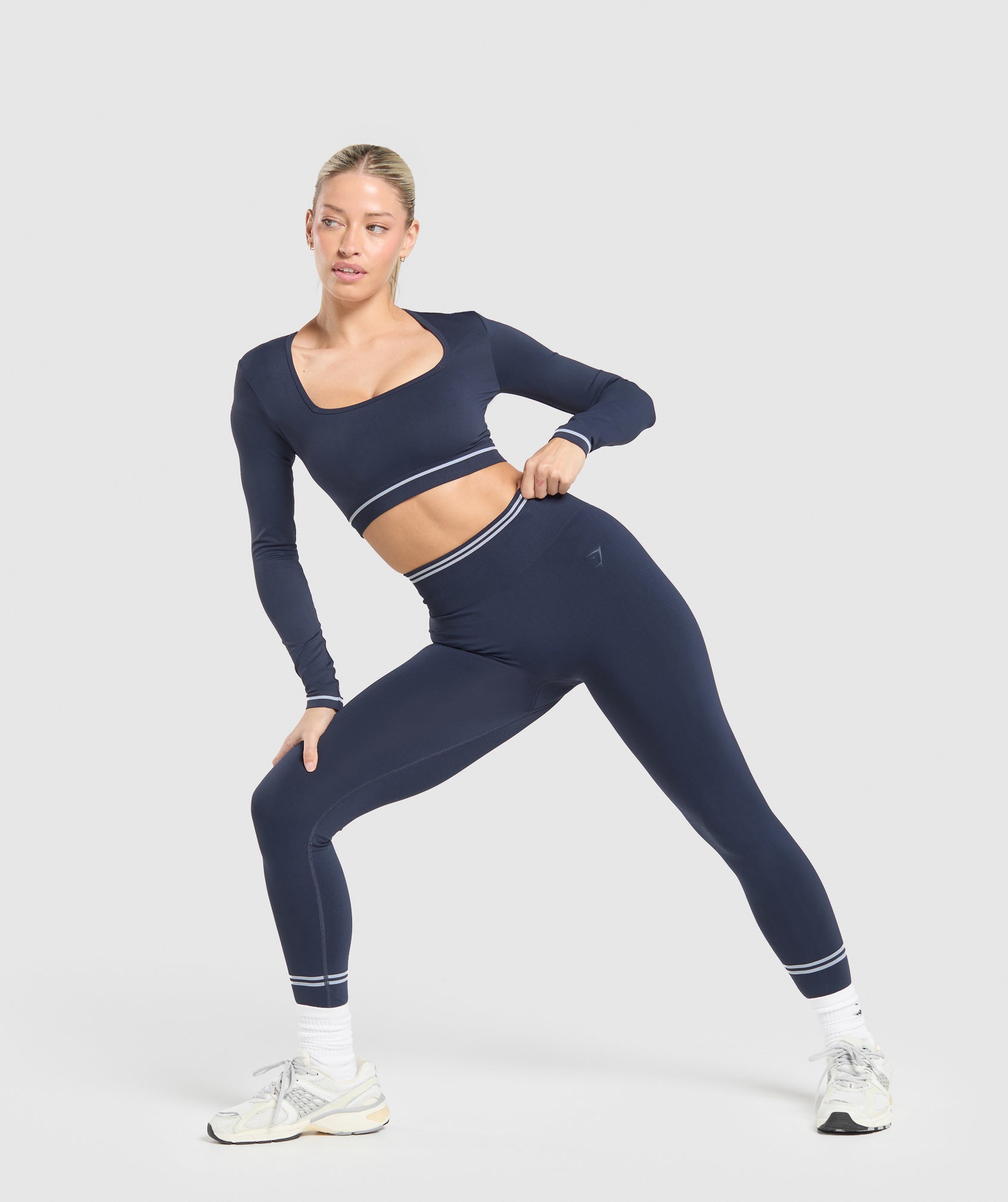 Contrast Seamless Crop Top - Heavy Blue