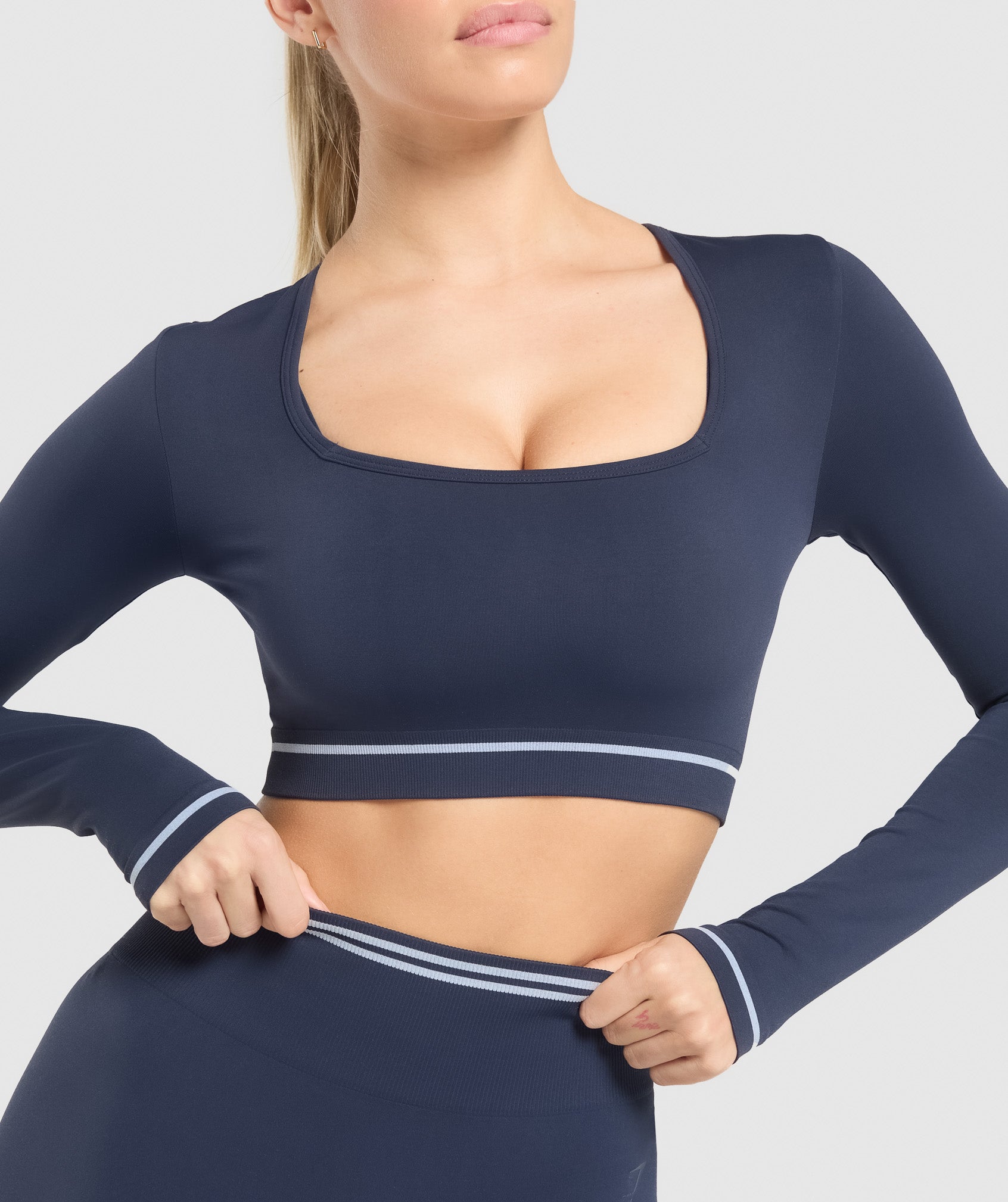 Contrast Seamless Crop Top - Heavy Blue