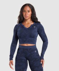 Adapt Camo Long Sleeve Crop Top - Midnight Blue/Ash Blue