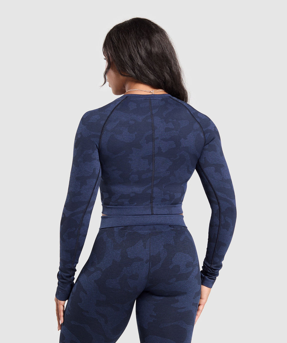 Adapt Camo Long Sleeve Crop Top - Midnight Blue/Ash Blue