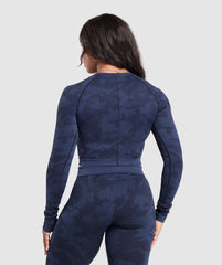 Adapt Camo Long Sleeve Crop Top - Midnight Blue/Ash Blue