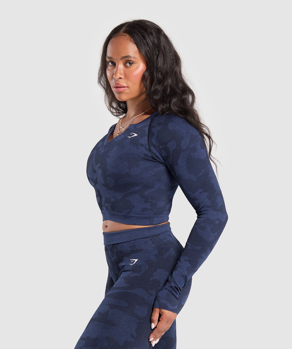 Adapt Camo Long Sleeve Crop Top - Midnight Blue/Ash Blue