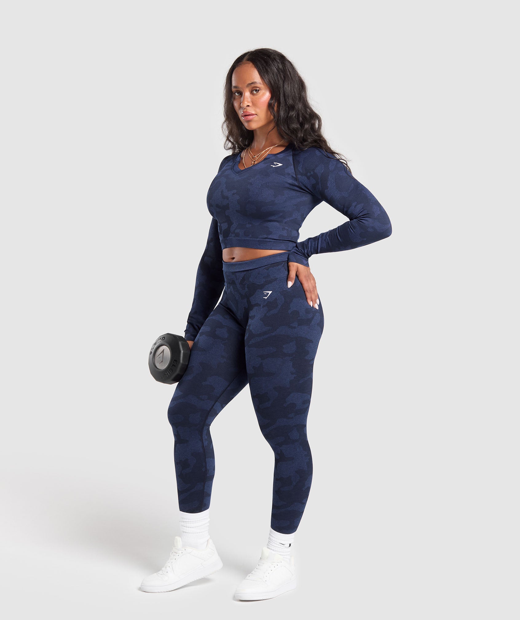 Adapt Camo Long Sleeve Crop Top - Midnight Blue/Ash Blue