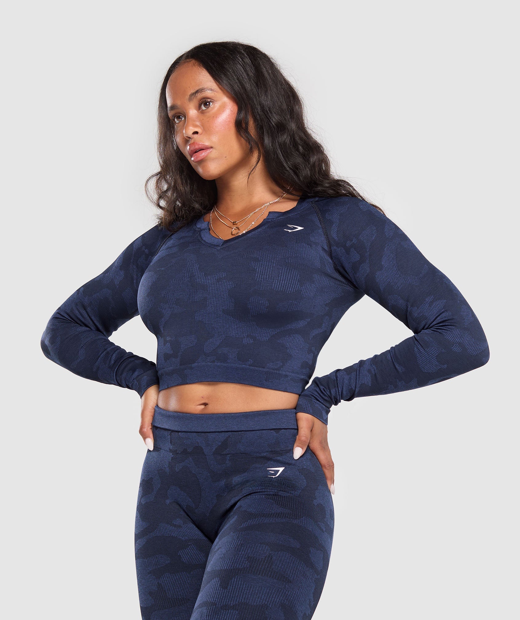Adapt Camo Long Sleeve Crop Top - Midnight Blue/Ash Blue