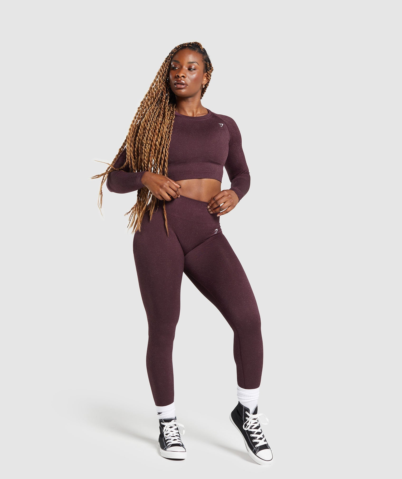 Adapt Fleck Seamless Long Sleeve Crop Top - Depth Purple/ Steel Purple