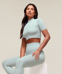 everywear Warp Knit Crop Top - Frost Blue