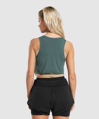 Lifting 2 In 1 Crop Tank - Sand Brown/Slate Teal