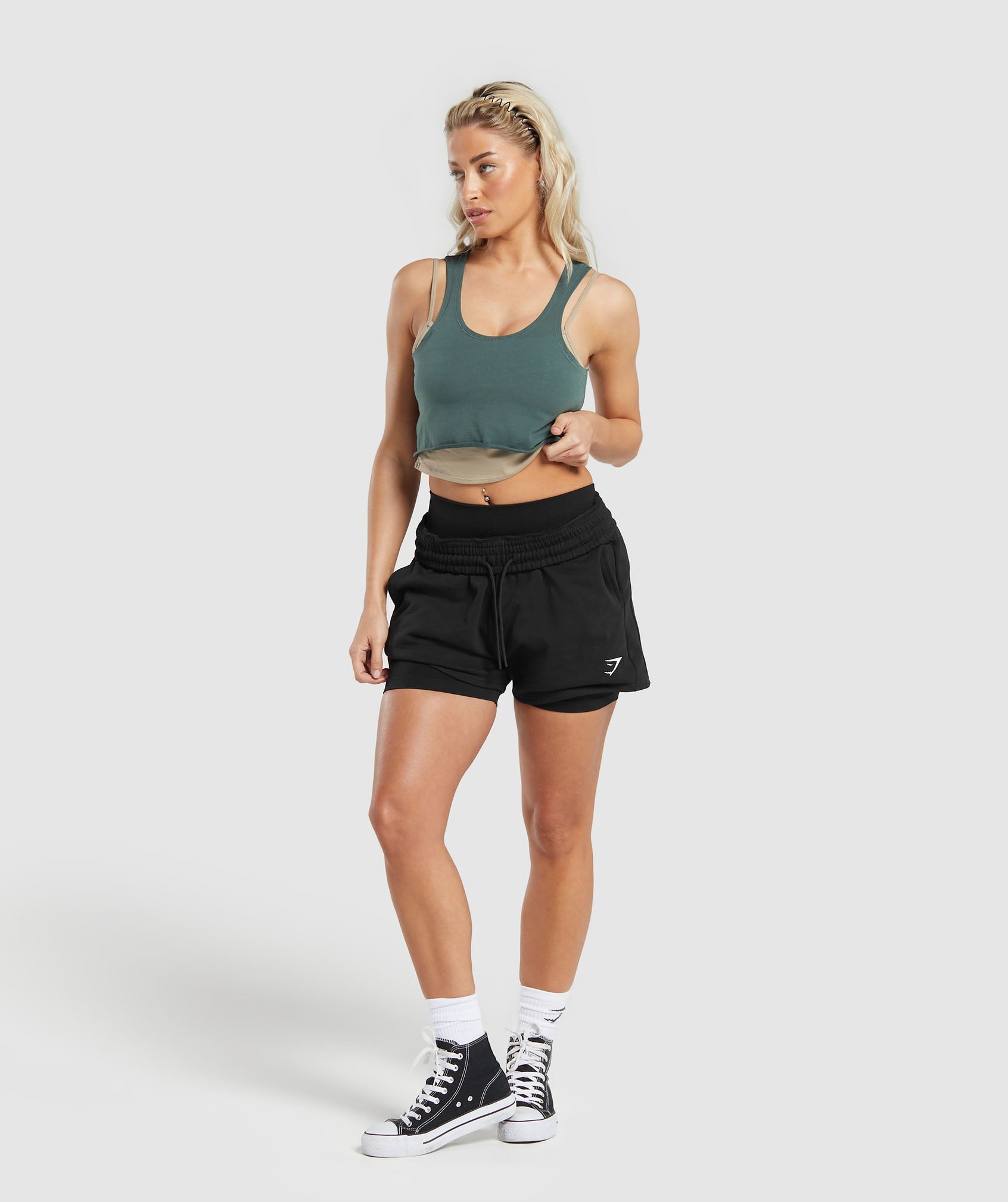 Lifting 2 In 1 Crop Tank - Sand Brown/Slate Teal