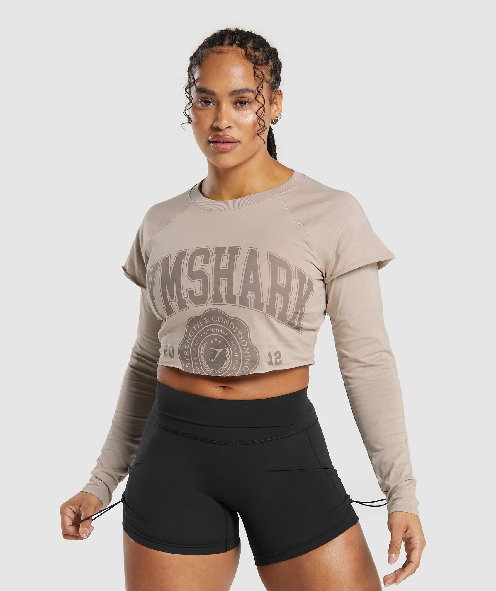 Lifting 2 In 1 Long Sleeve Crop Top - Stone Pink