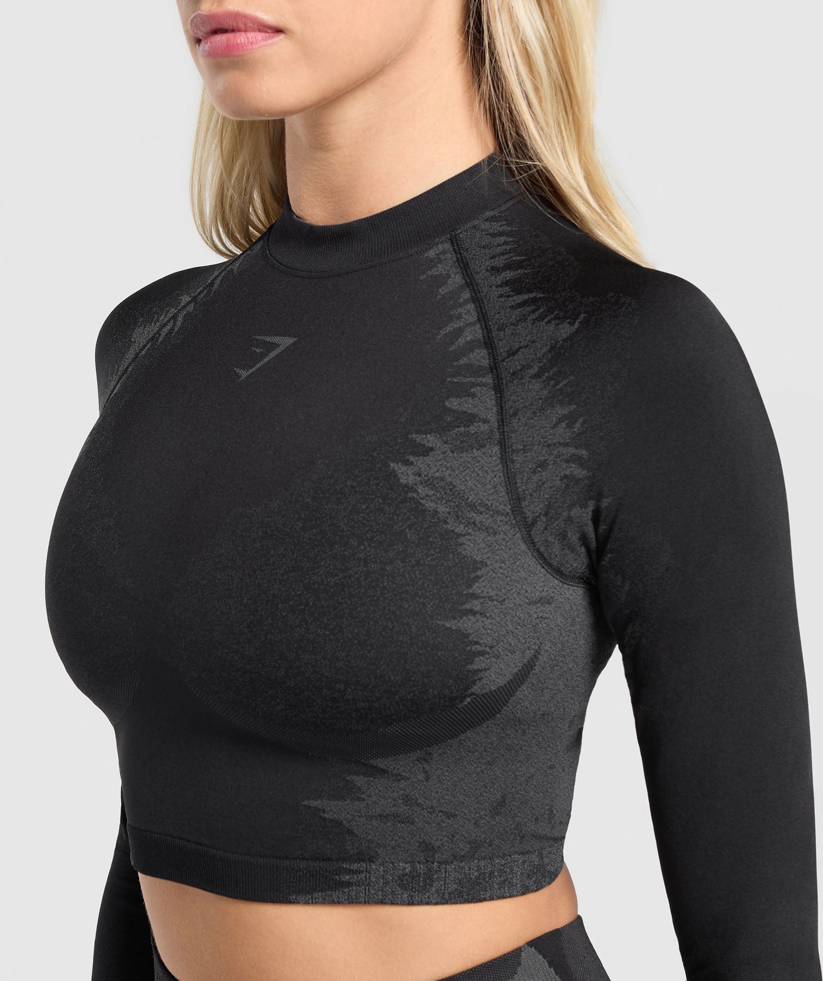Caged Seamless Long Sleeve Crop Top - Black/Graphite Grey