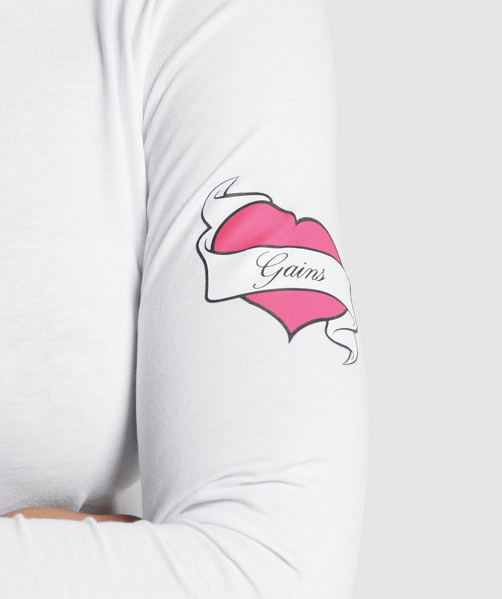 Tattoo Midi Long Sleeve T-Shirt - White