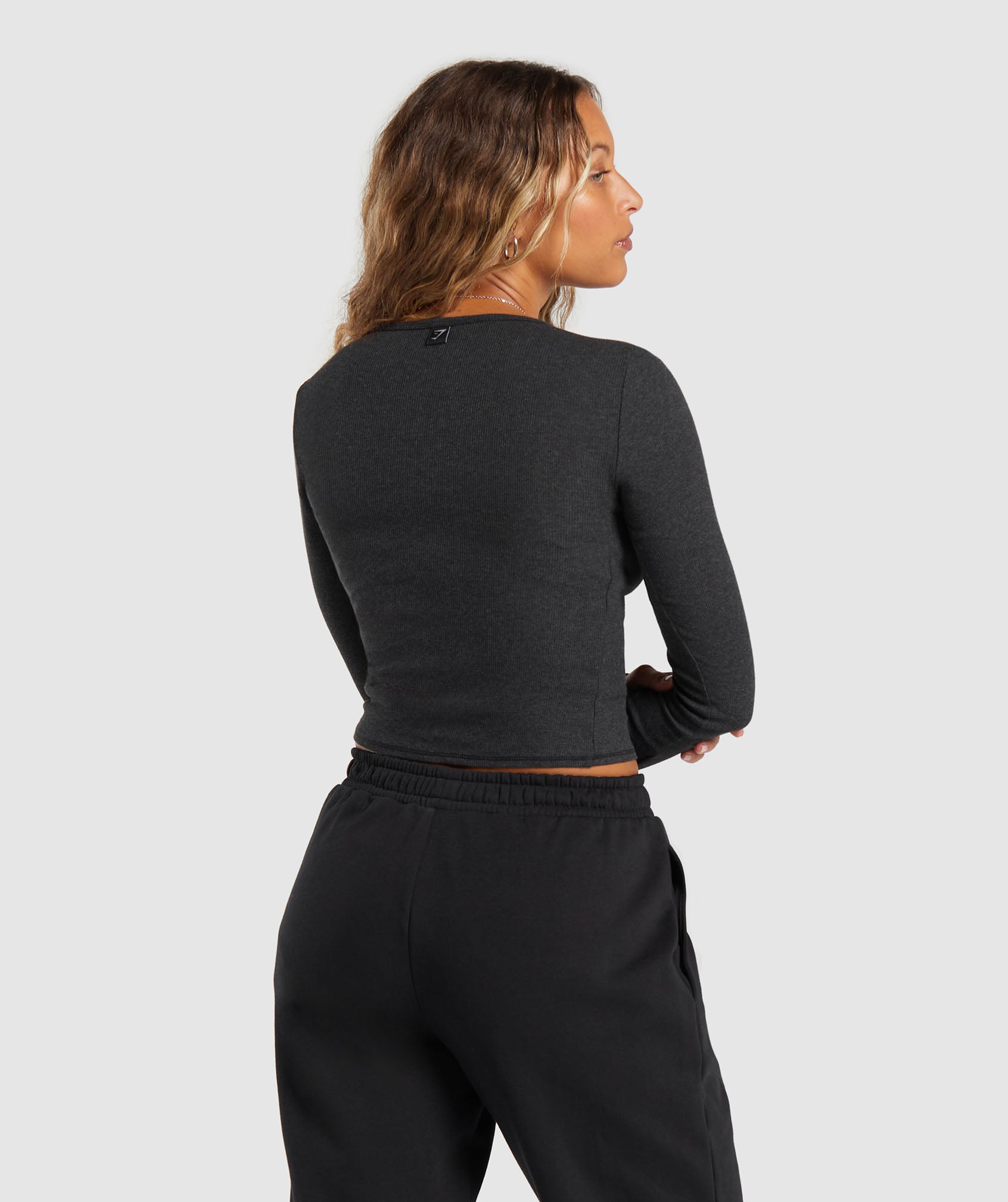 Rib Long Sleeve Top - Midnight Black Marl