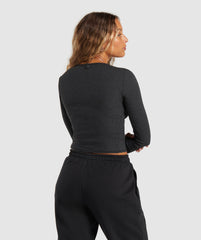 Rib Long Sleeve Top - Midnight Black Marl