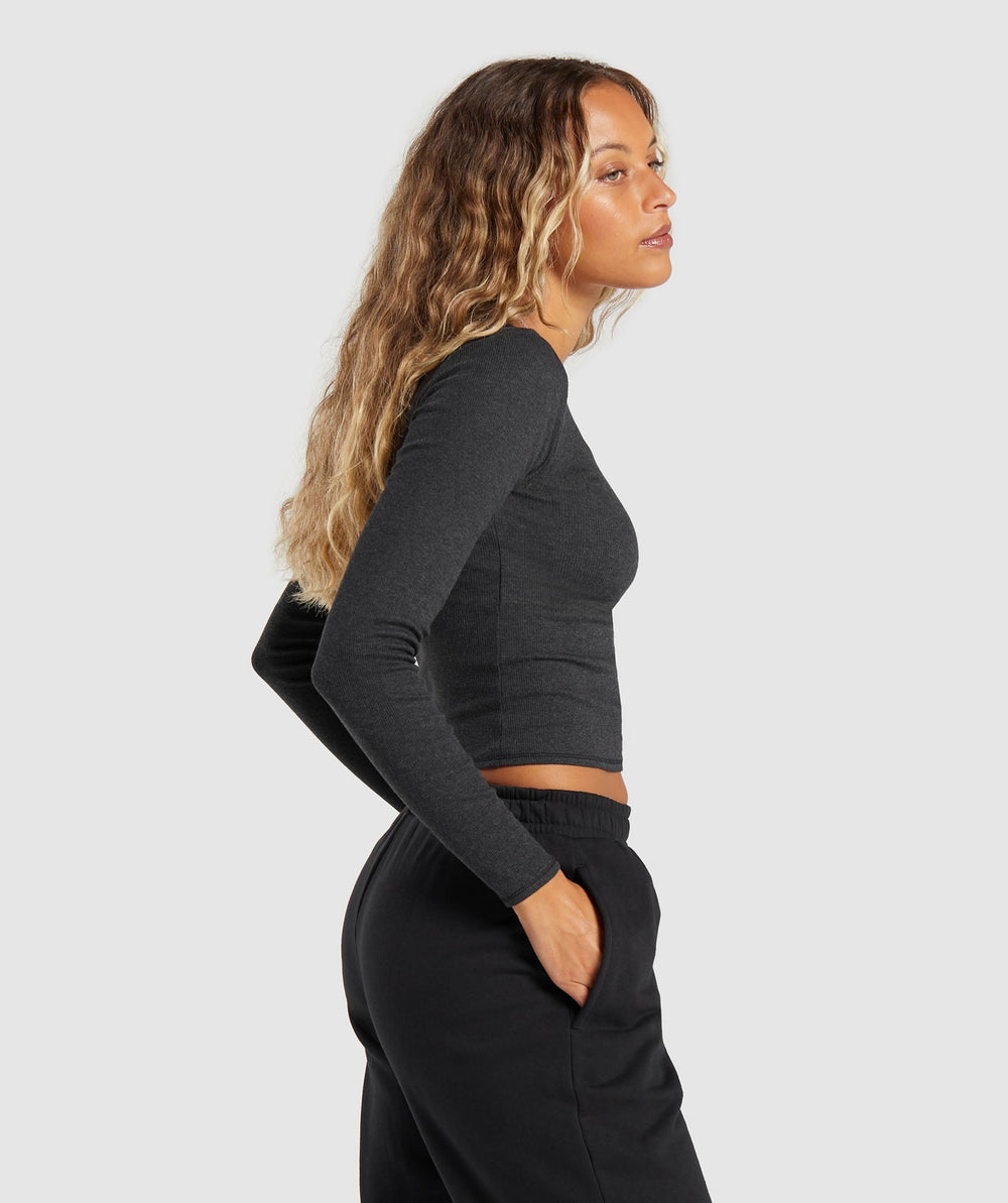 Rib Long Sleeve Top - Midnight Black Marl