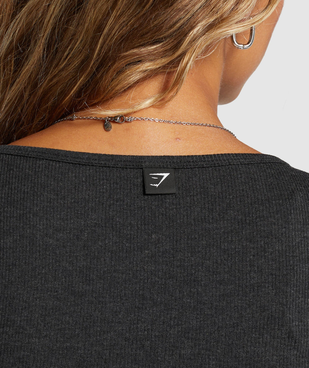 Rib Long Sleeve Top - Midnight Black Marl