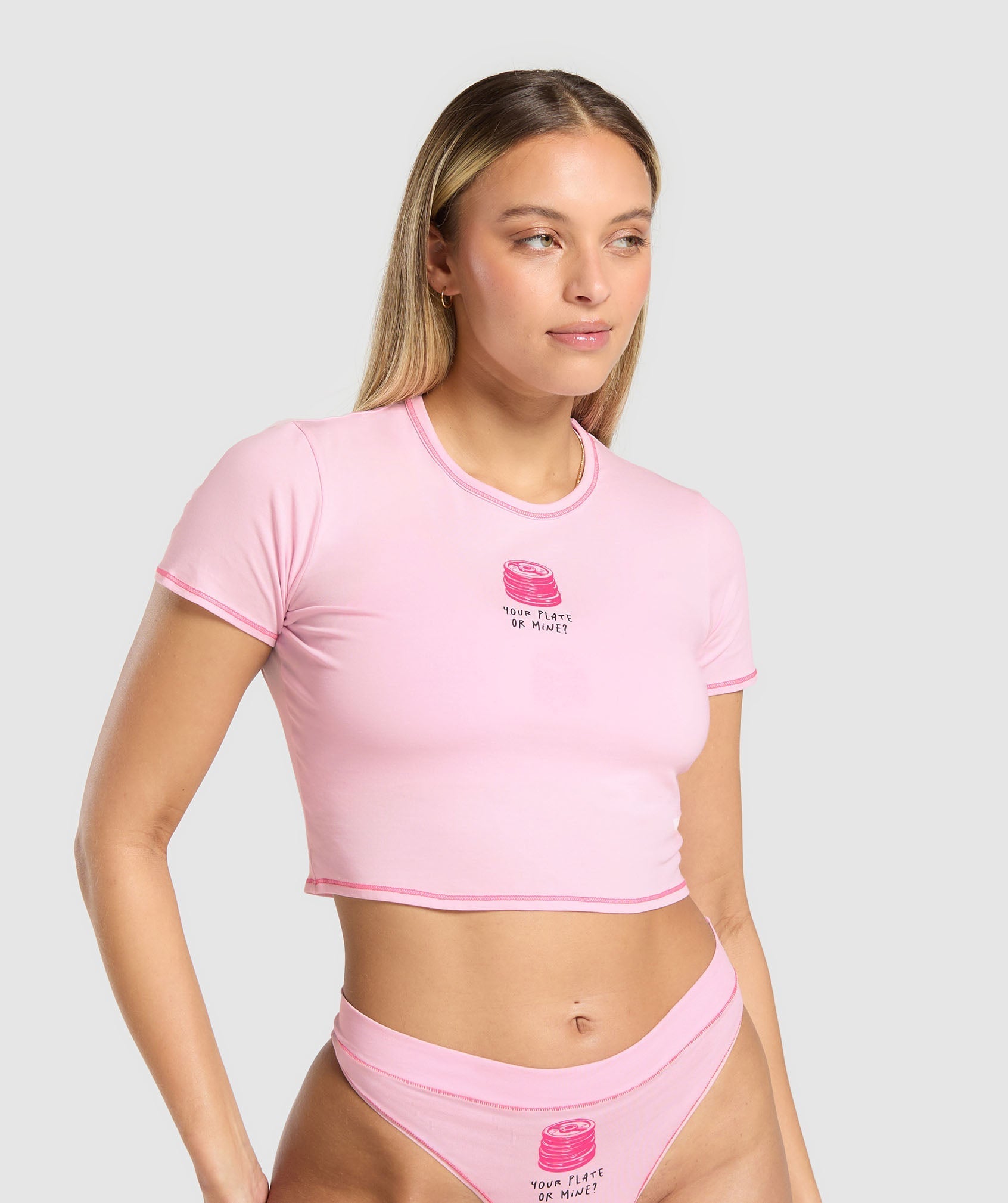 Your Plate or Mine Baby Tee - Dolly Pink