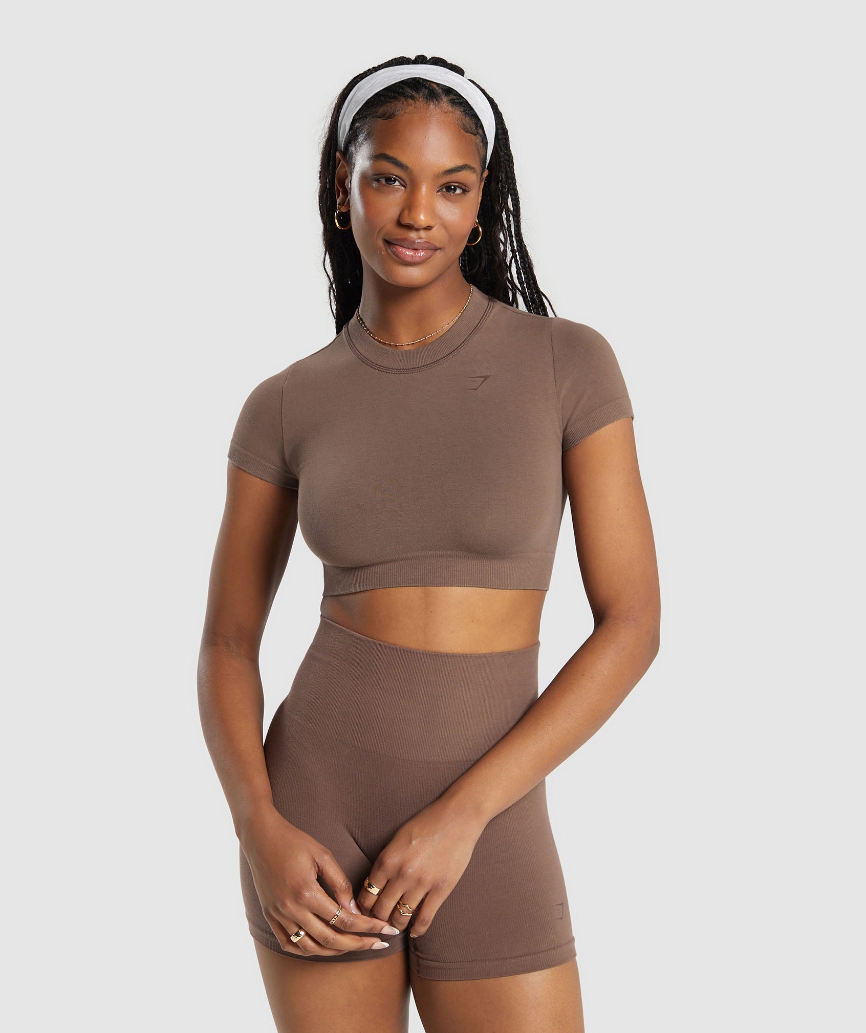 Cotton Seamless Crop Top - Soft Brown