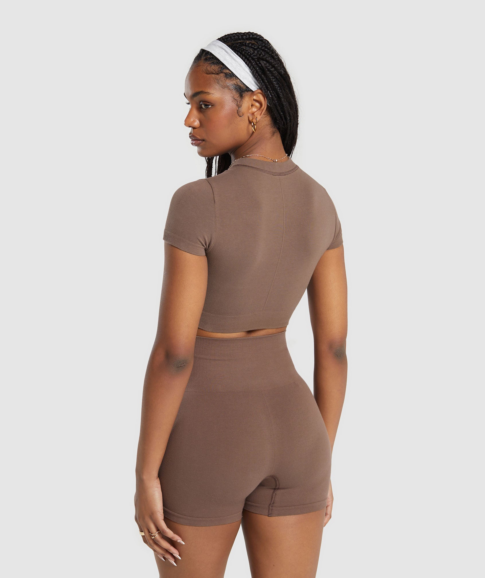 Cotton Seamless Crop Top - Soft Brown