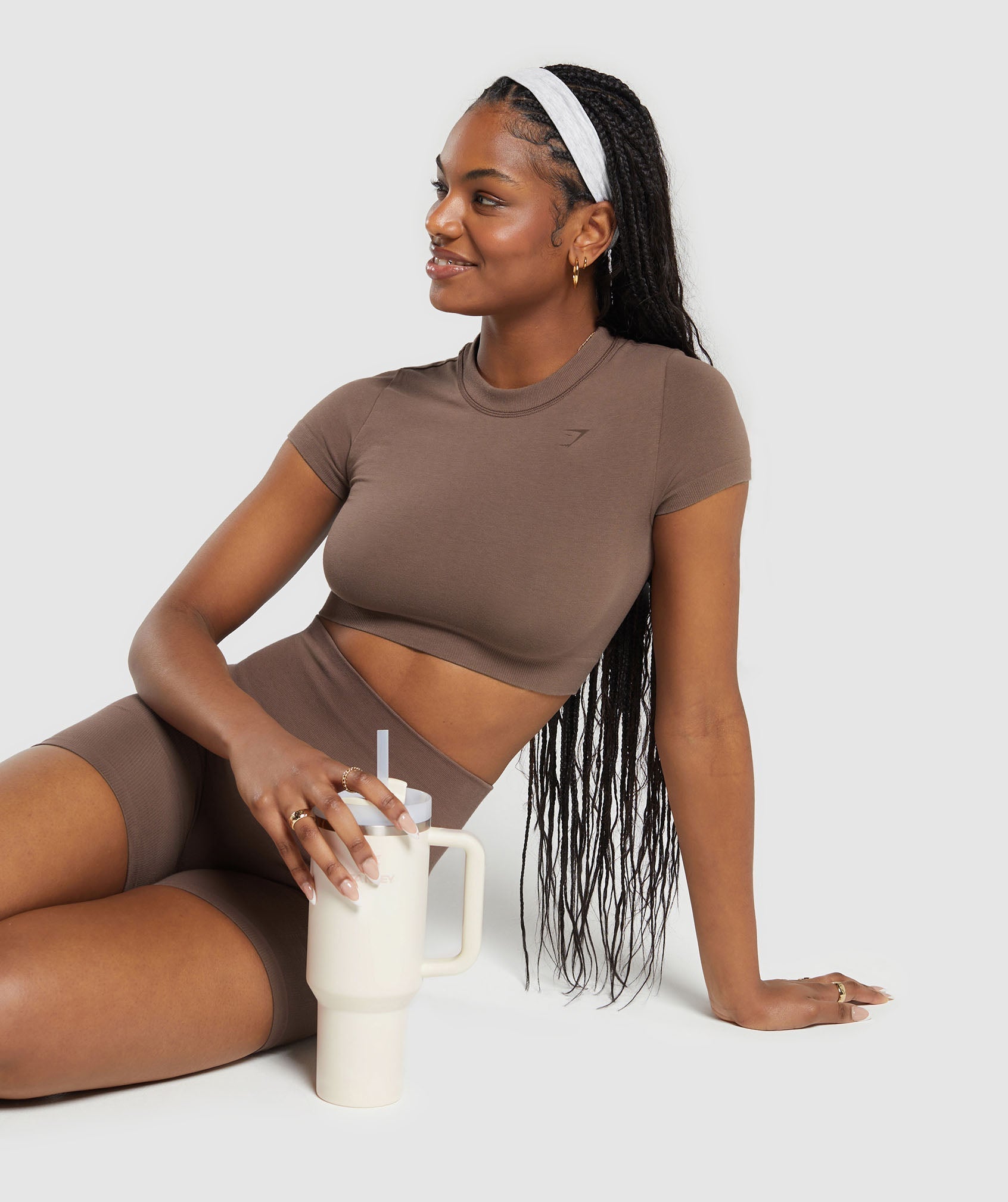 Cotton Seamless Crop Top - Soft Brown