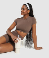 Cotton Seamless Crop Top - Soft Brown