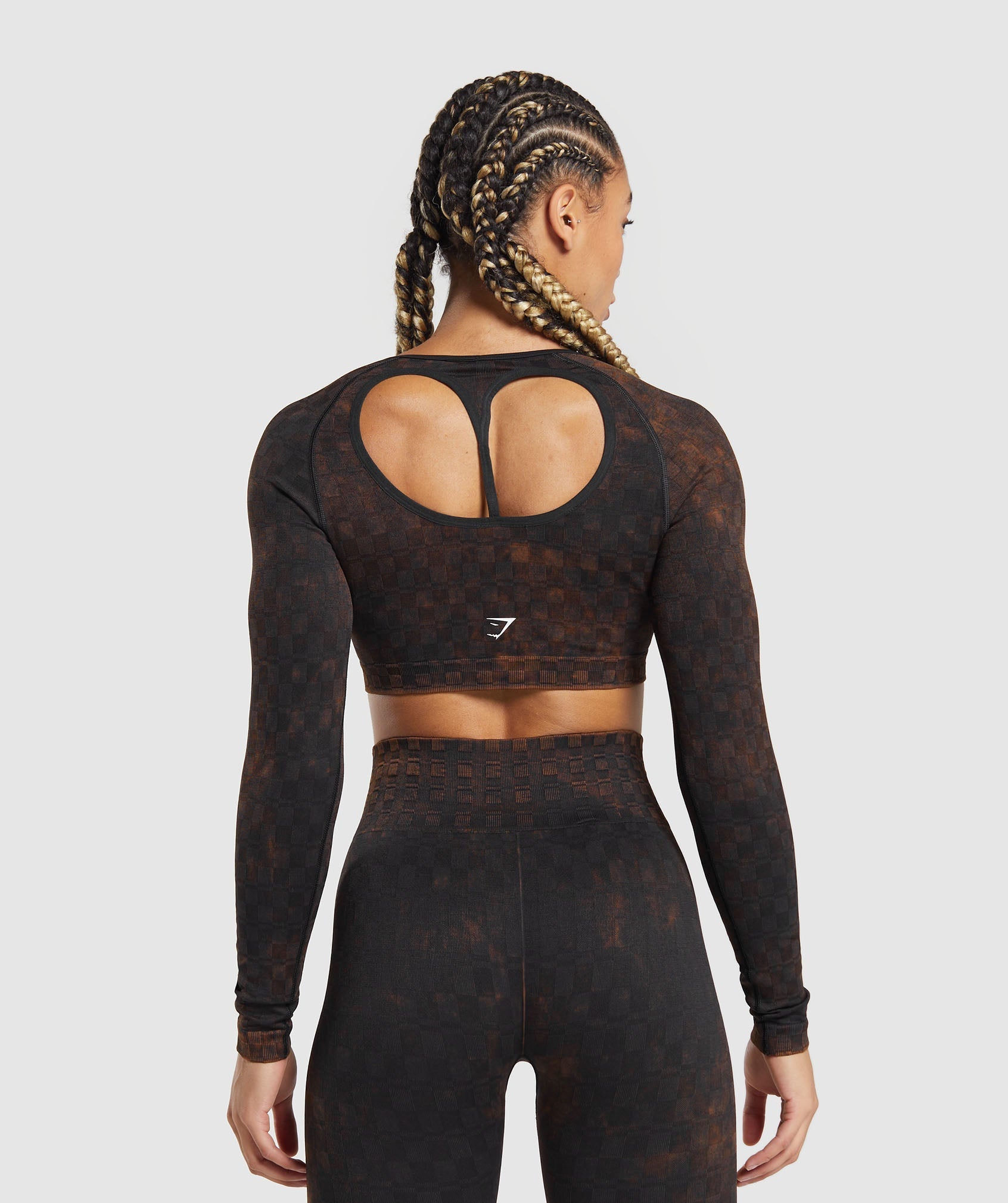 Check Seamless Washed  Long Sleeve Top - Black