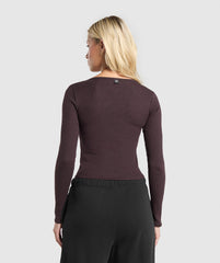 Rib Long Sleeve Top - Brown Marl