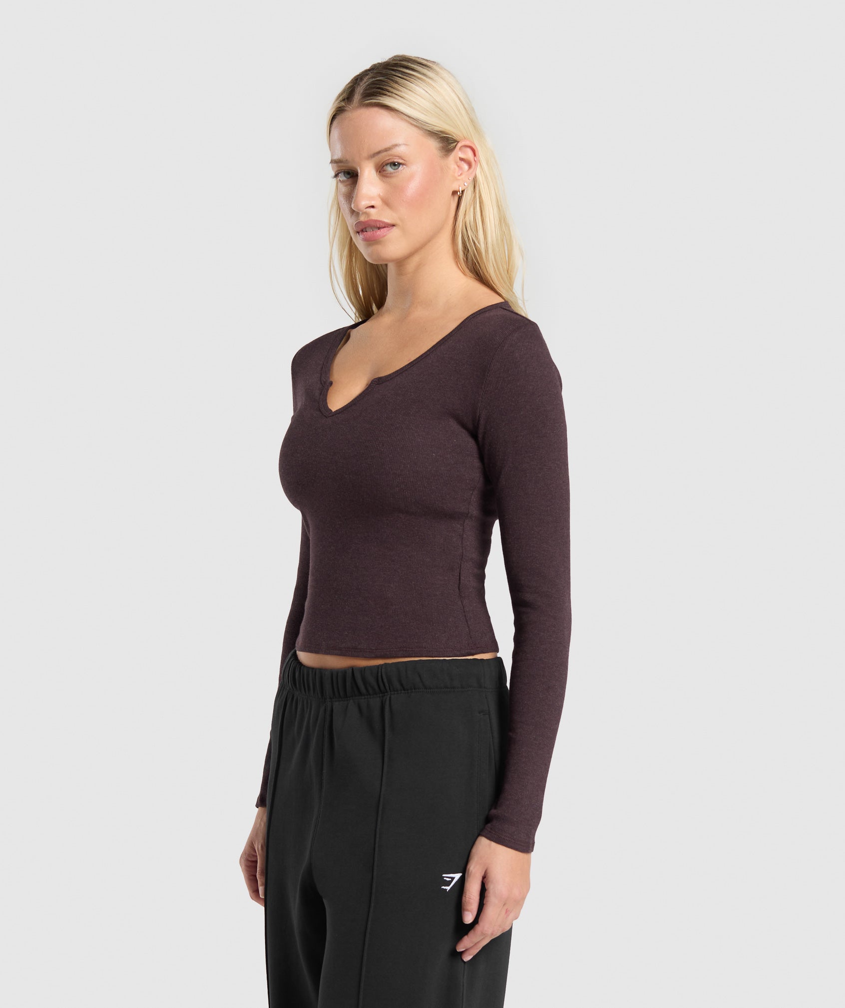 Rib Long Sleeve Top - Brown Marl