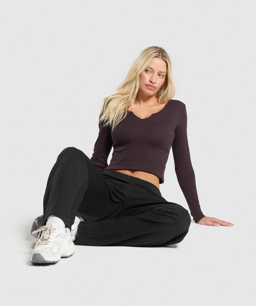 Rib Long Sleeve Top - Brown Marl