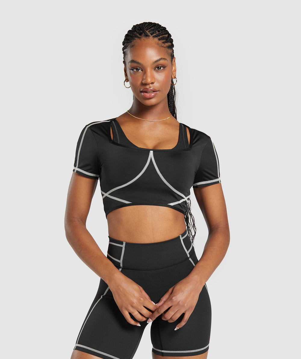 Stitch Feature Crop Top - Black